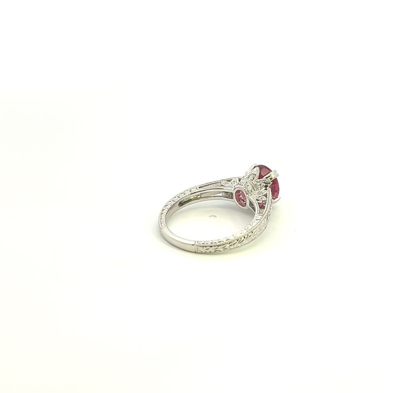 CON PLT 2.50CT UNHEATED  NAT. RUBY DIAMOND RING 0.28 CT DIA SZ 7