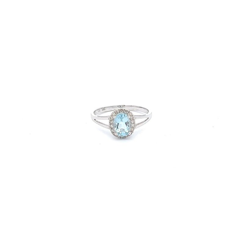 14KW 0.70ct Aqua &amp; 0.14ctw Dia Oval Halo Ring Size 6.5