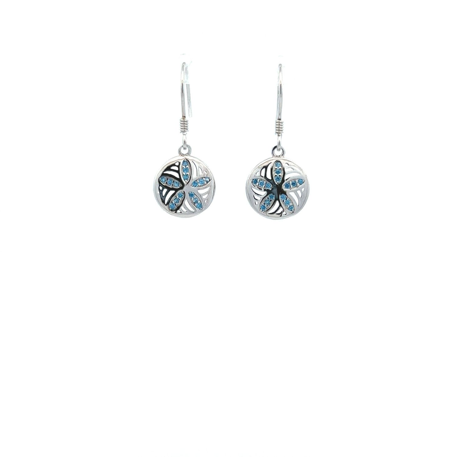 SS Blue Topaz Sand Dollar Dangle Earrings