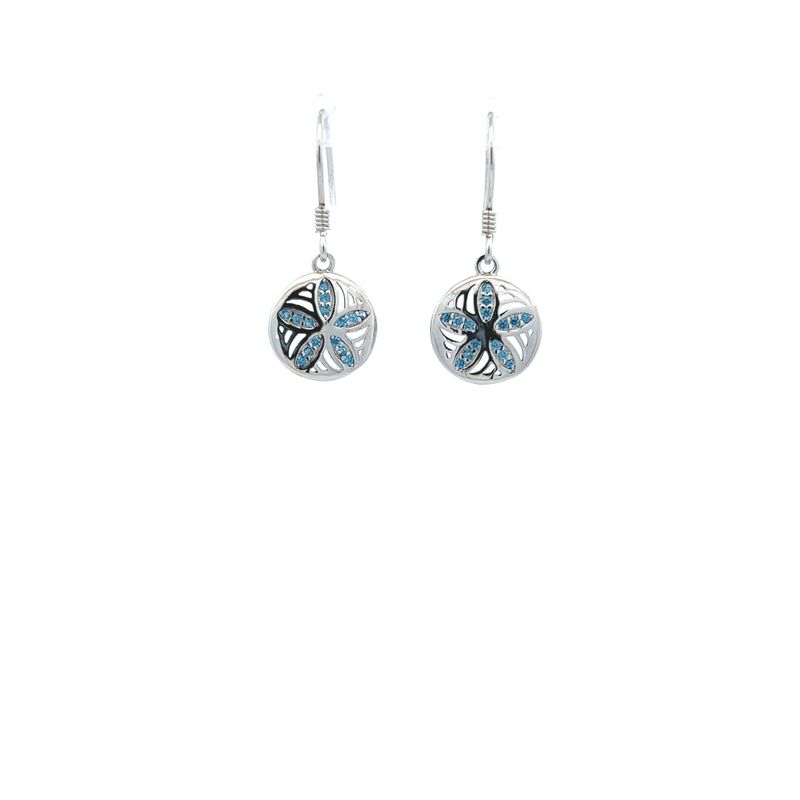 SS Blue Topaz Sand Dollar Dangle Earrings