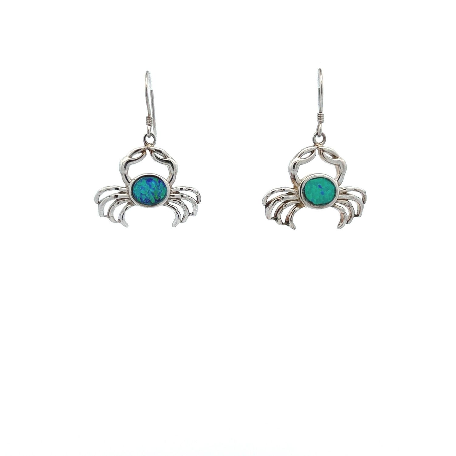 SS Created Opal Crab Dangle Earrings