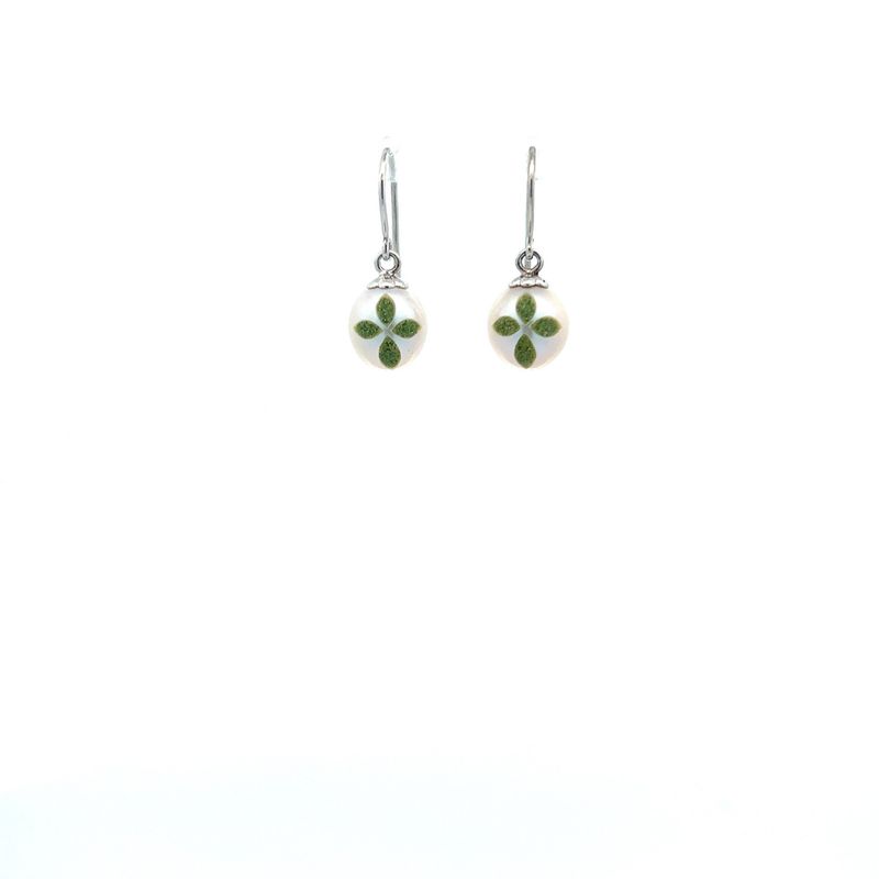 Sterling FW Bible Pearl Dangle Earring with created diamond (green)