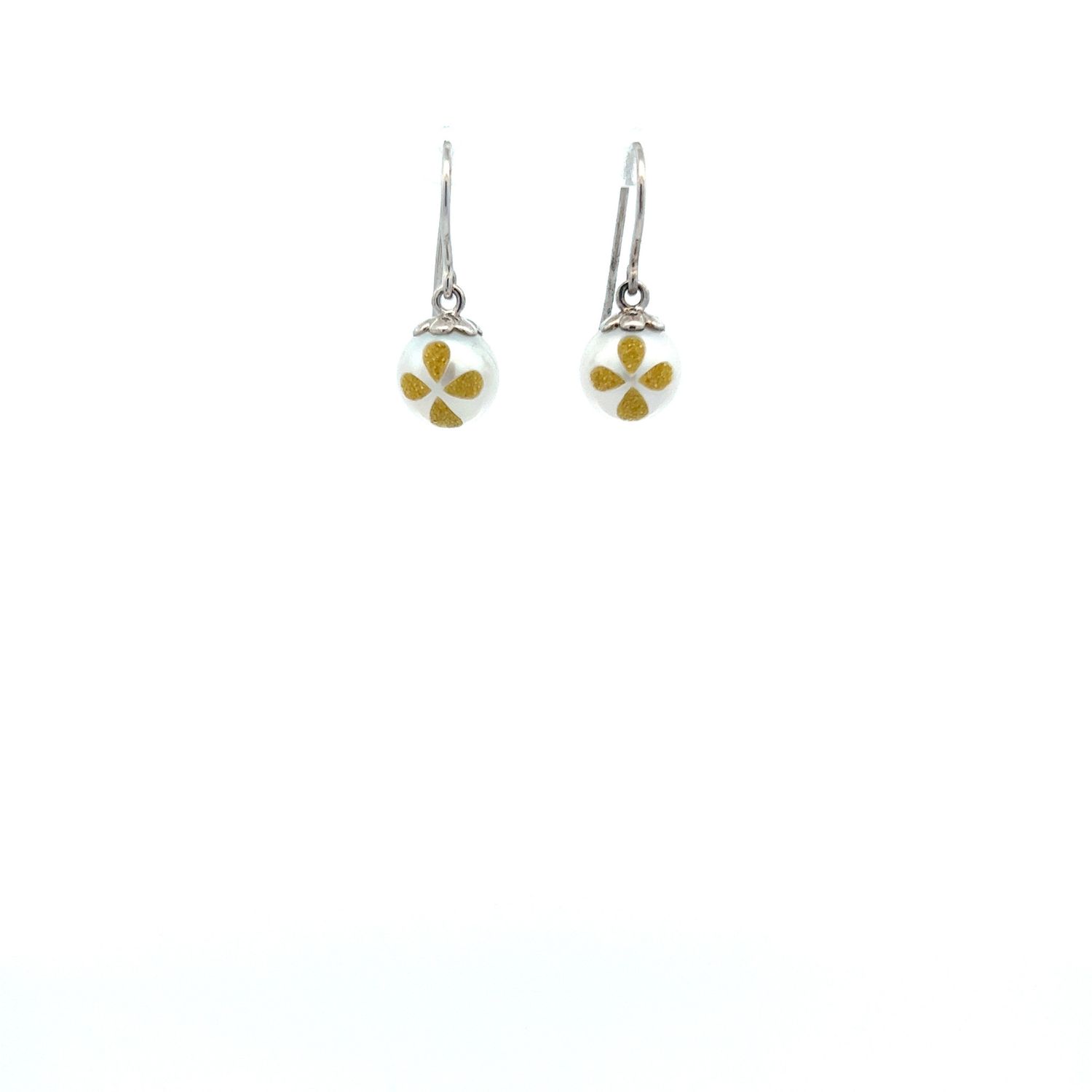 Sterling FW Bible Pearl Dangle Earrings with created diamond (yellow)