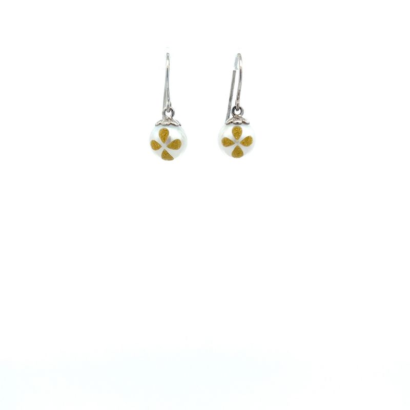 Sterling FW Bible Pearl Dangle Earrings with created diamond (yellow)