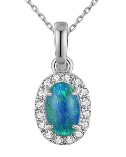 14kw 0.39ct Opal 0.11ctw Dia Oval Pendant