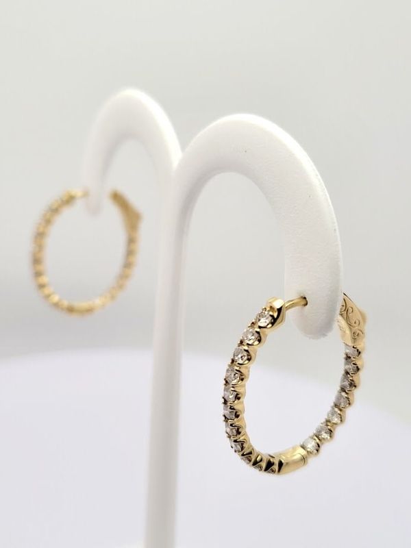 14KY Oval Shaped In &amp; Out 1.9 ctw Diamond Hoop Earrings, 1.9ctw