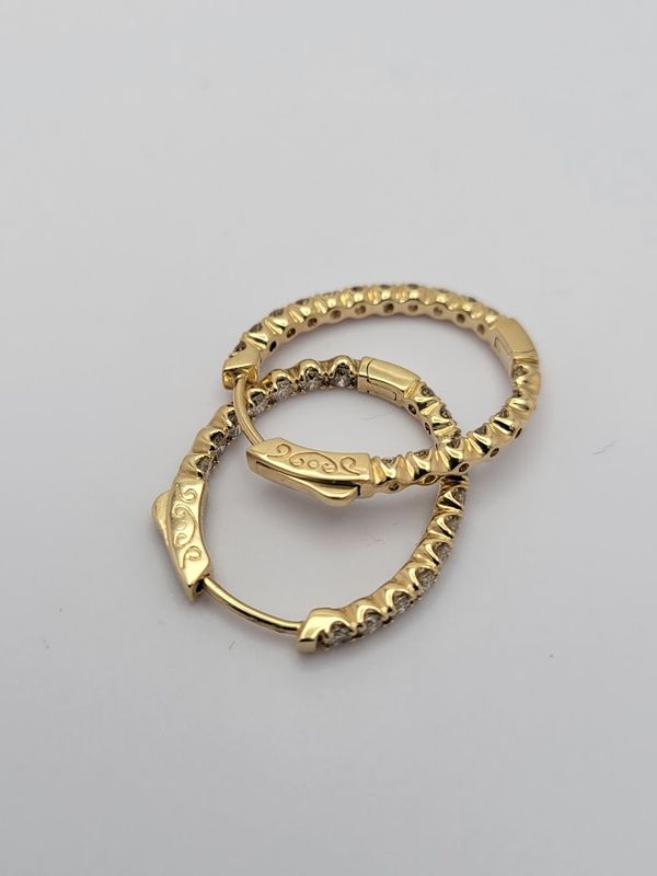 14KY Oval Shaped In &amp; Out 1.9 ctw Diamond Hoop Earrings, 1.9ctw