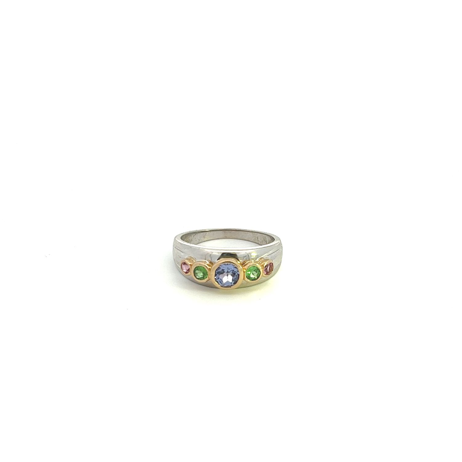 14KTT Multi-Gem Ring sz 8.75(Peridot, Pink Tourmaline and Tanzanite)