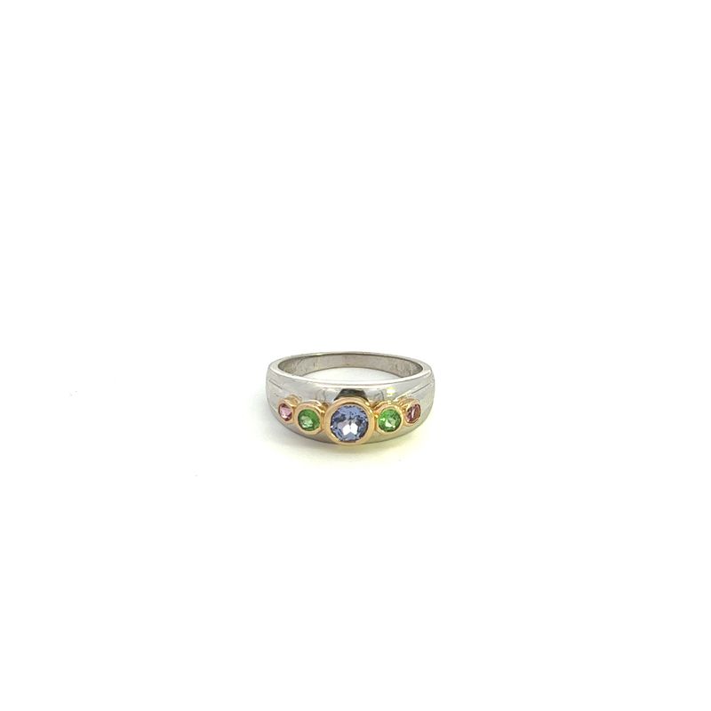 14KTT Multi-Gem Ring sz 8.75(Peridot, Pink Tourmaline and Tanzanite)
