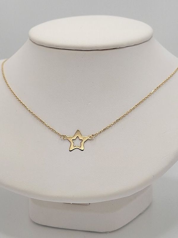 14KY Adj 15.5 &amp; 17&quot; Star Necklace