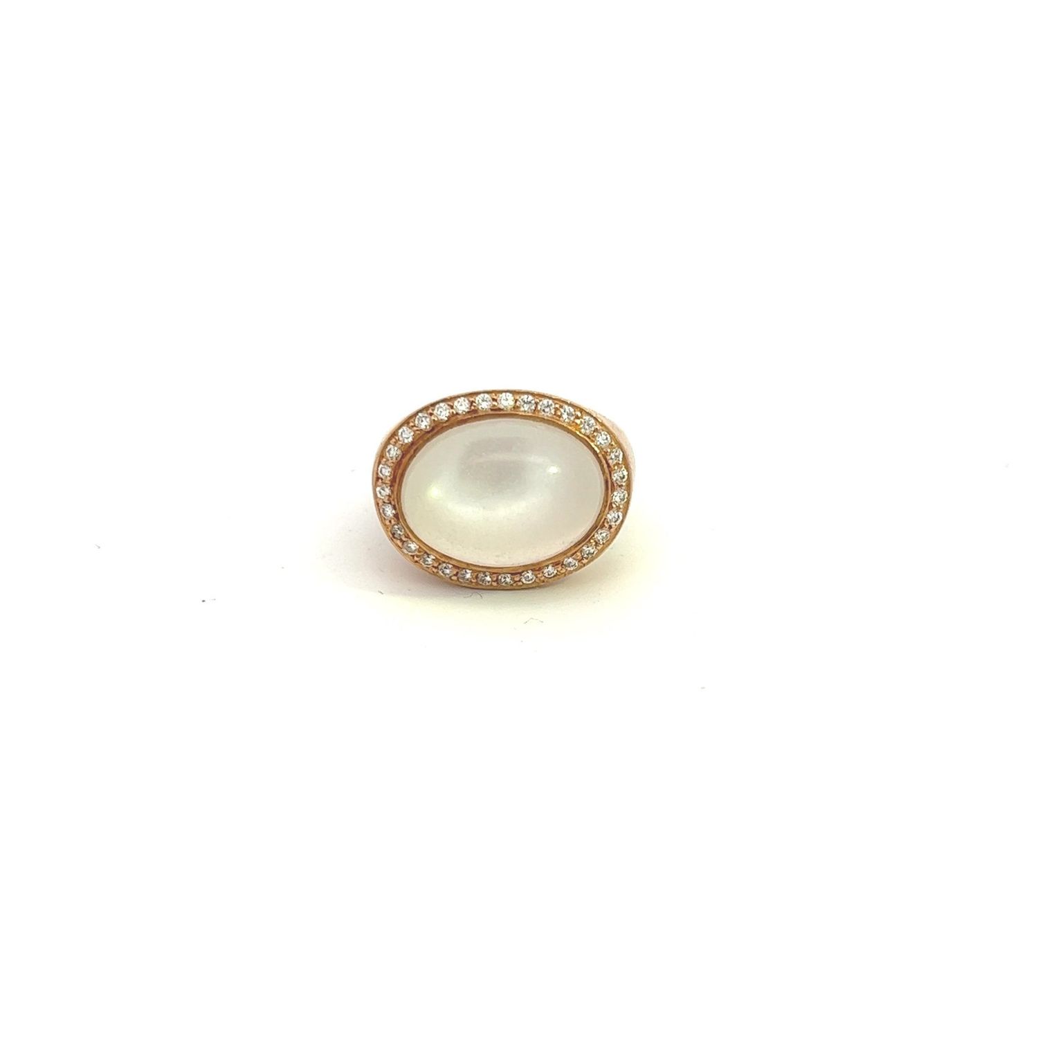 CON 14KY MOONSTONE RING WITH DIAMOND HALO 0.30 CTW DIA, SZ5