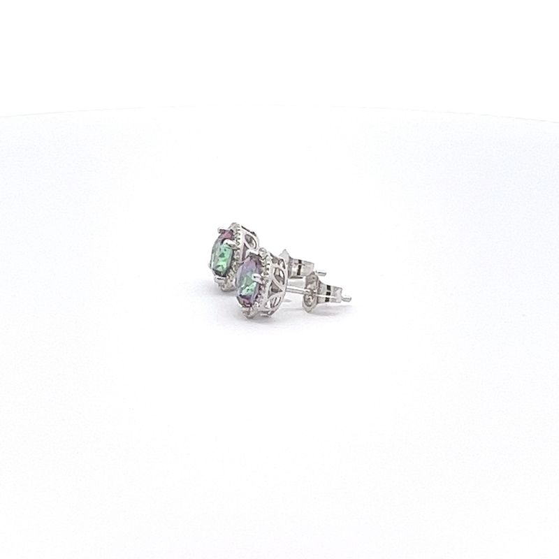 14kw .14ctw Dia 2.10ctw Mystic Topaz Halo Stud Earrings
