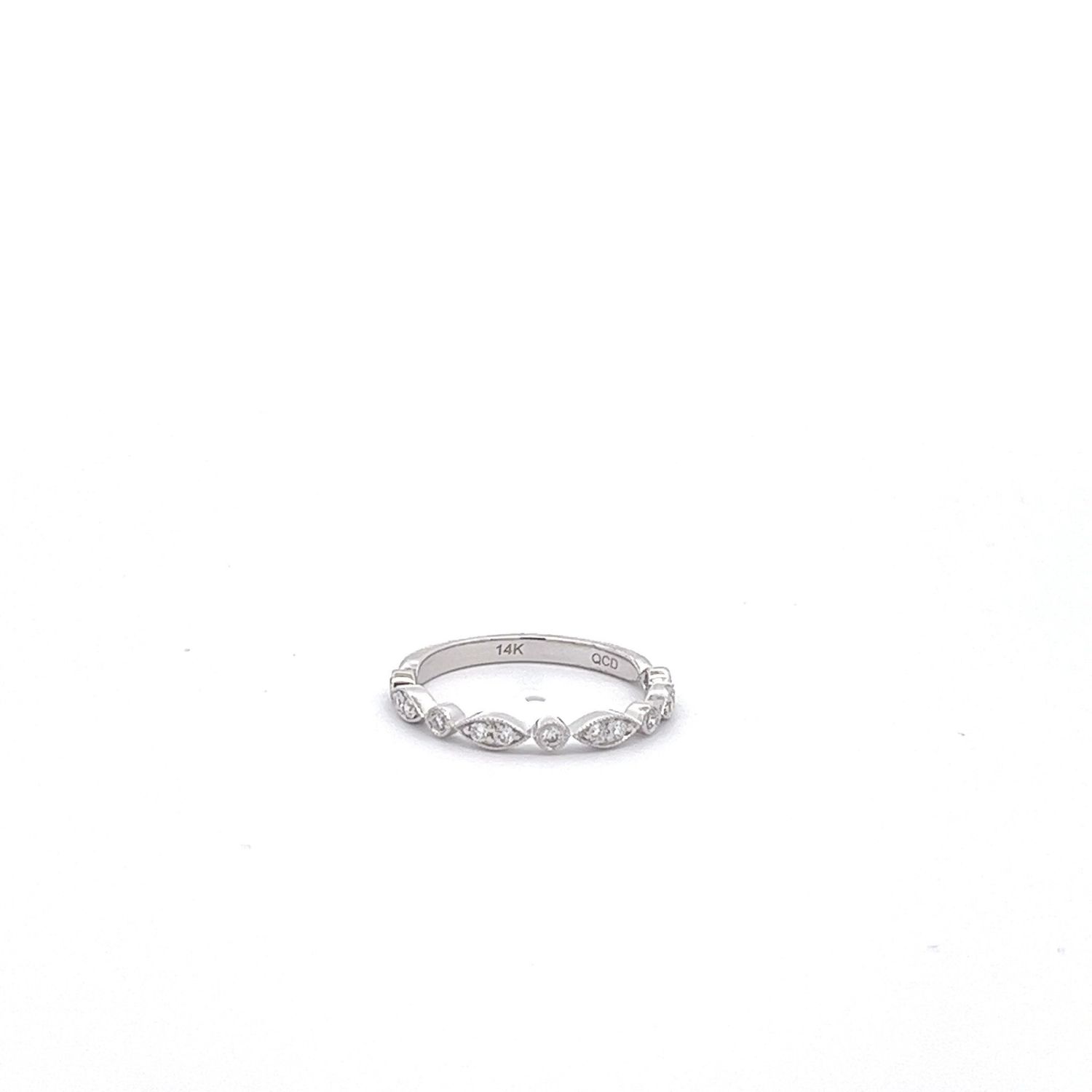 14kw .20ctw Dia Marquise &amp; Round Stackable Ring, Size 7
