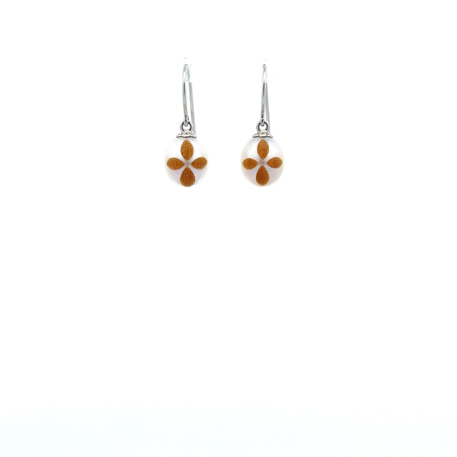 Silver Bible Pearl 9.5-10mm Created Diamon Earrings (orange)