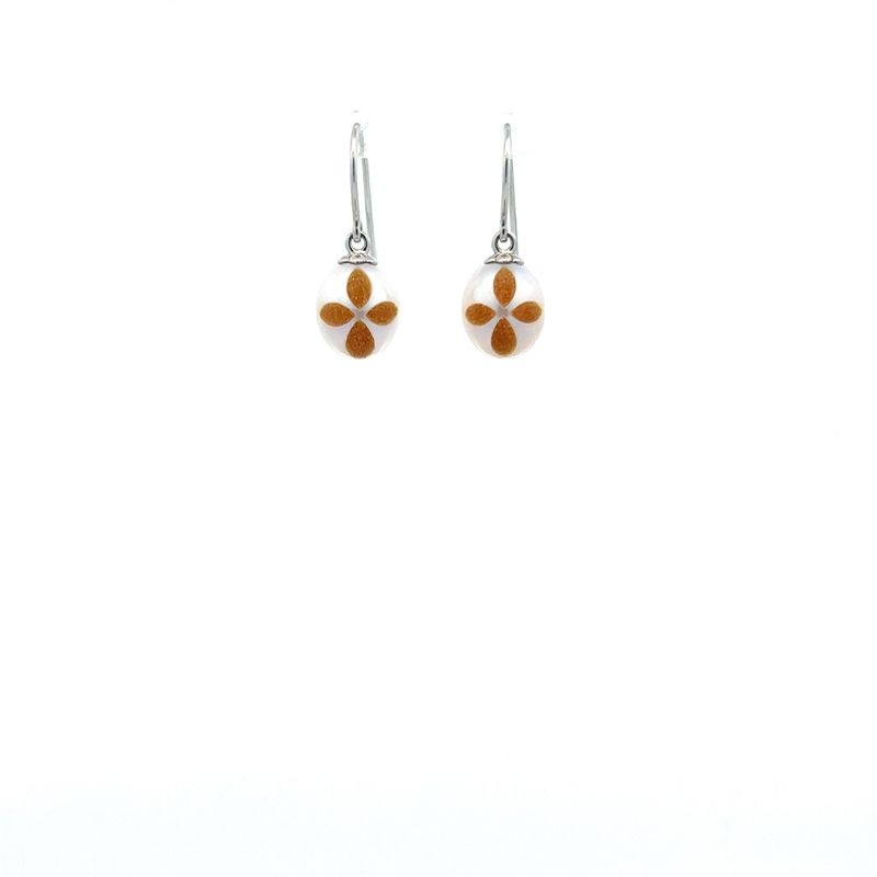Silver Bible Pearl 9.5-10mm Created Diamon Earrings (orange)