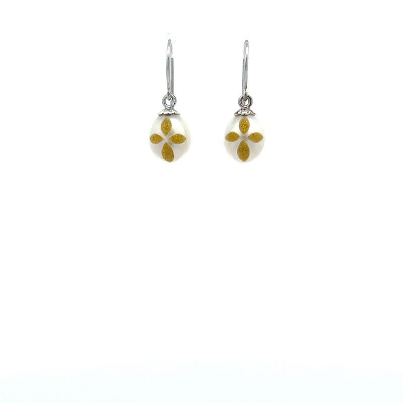 Silver Bible Pearl 9.5-10mm Created Diamond Earrings (yellow)