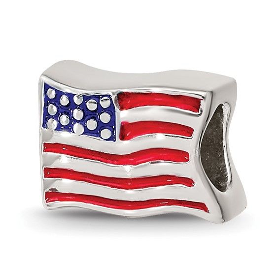 Sterling  Enameled USA Flag Bead
