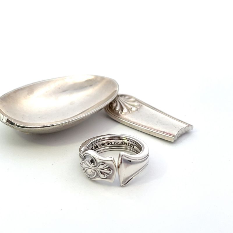 Repurposed T&amp;Co. Sterling teaspoon ring, 9.7g sz6.5