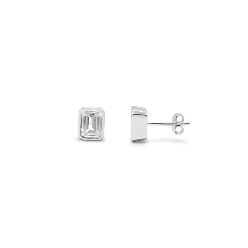 Bezel Baguette CZ Stud Earring