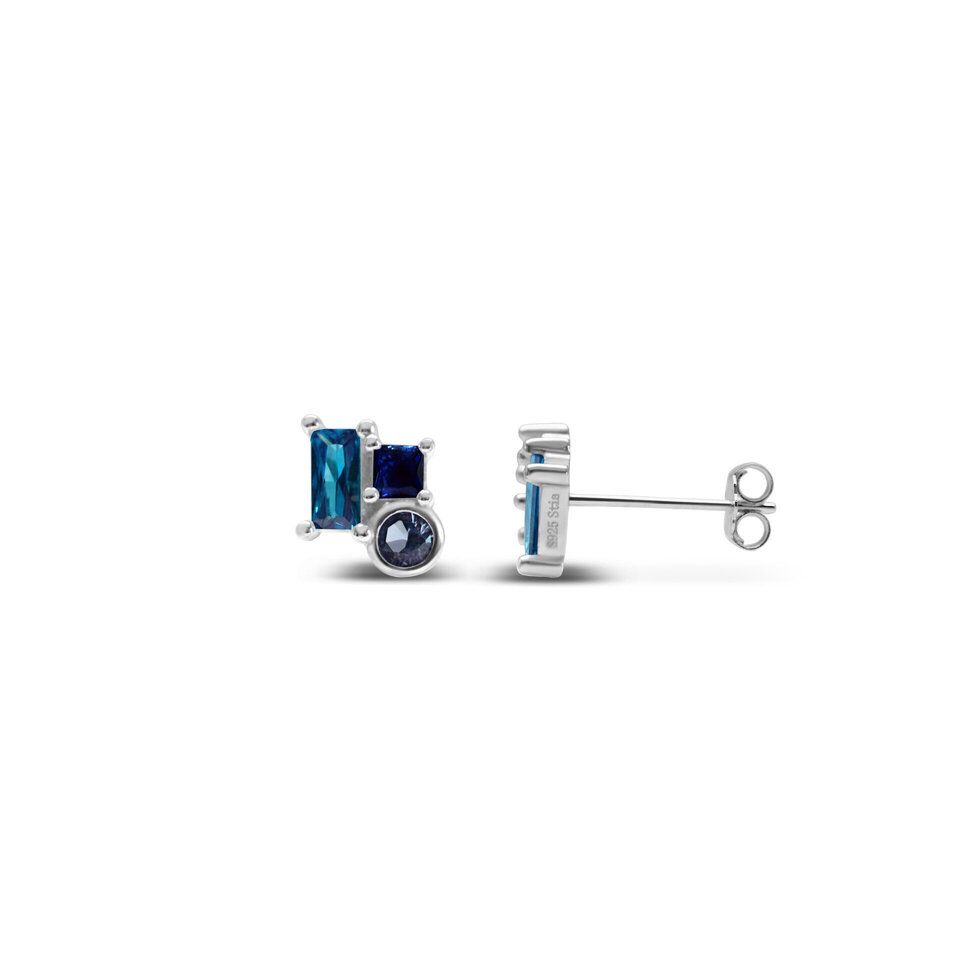 Colorful Clusters - Aqua / Blue / Silver Earring
