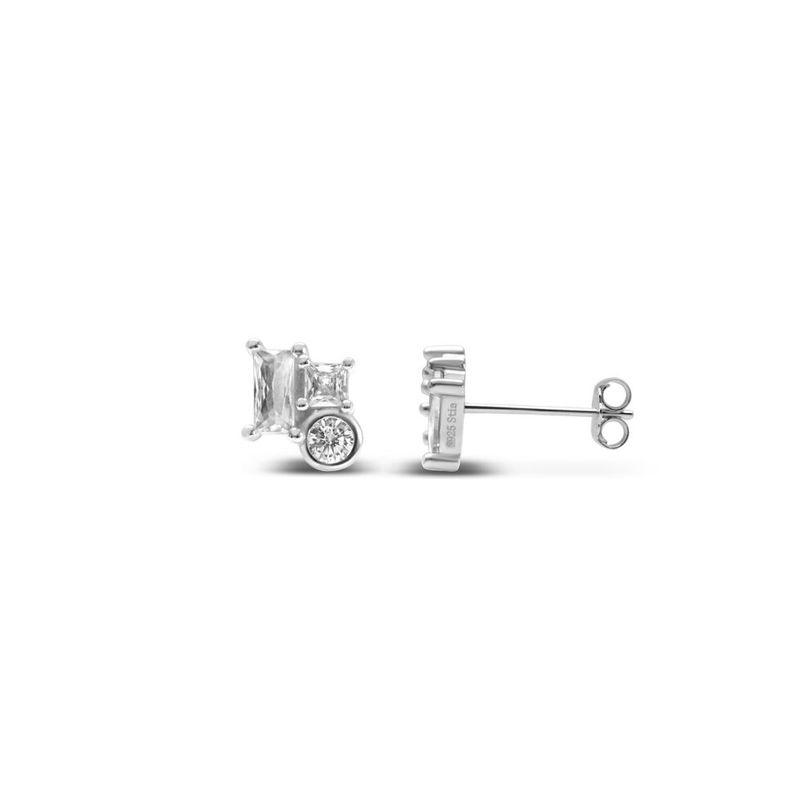 Colorful Clusters - Clear CZ / Silver Earring