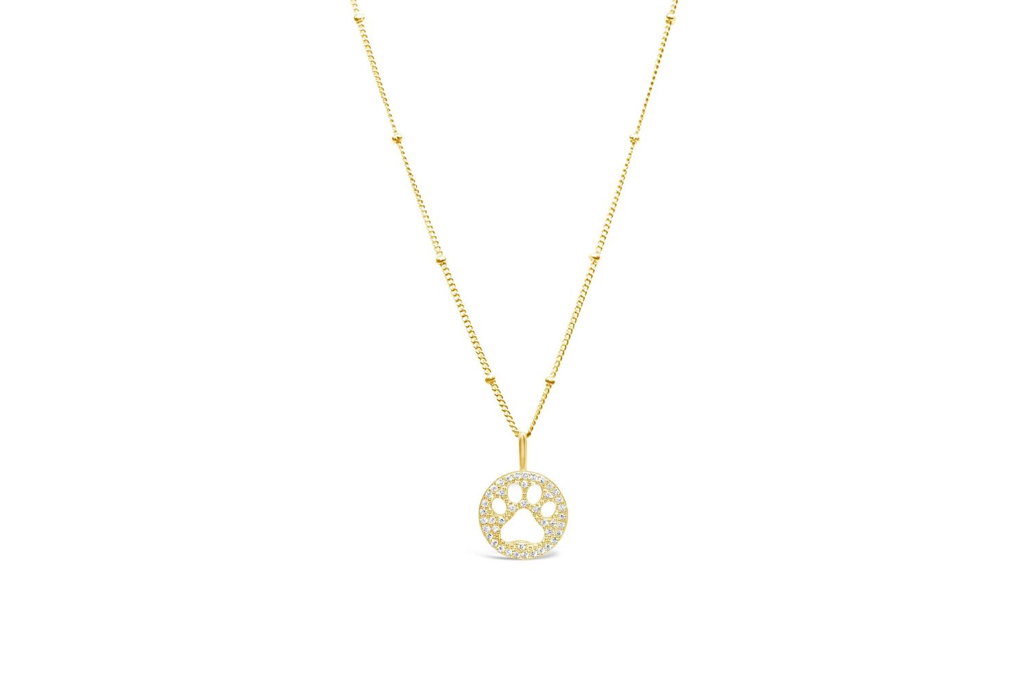 Charm &amp; Chain Necklace - Pave Paw