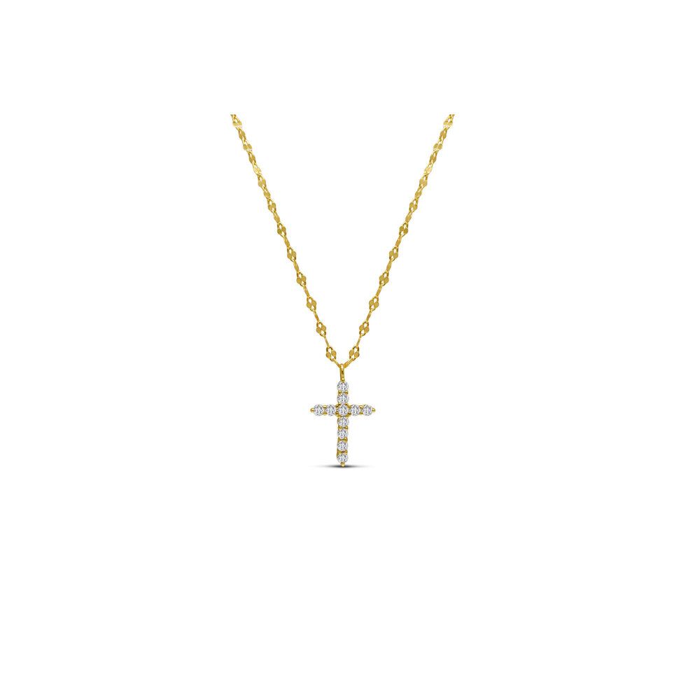 CZ Cross on Mirror Chain Necklace