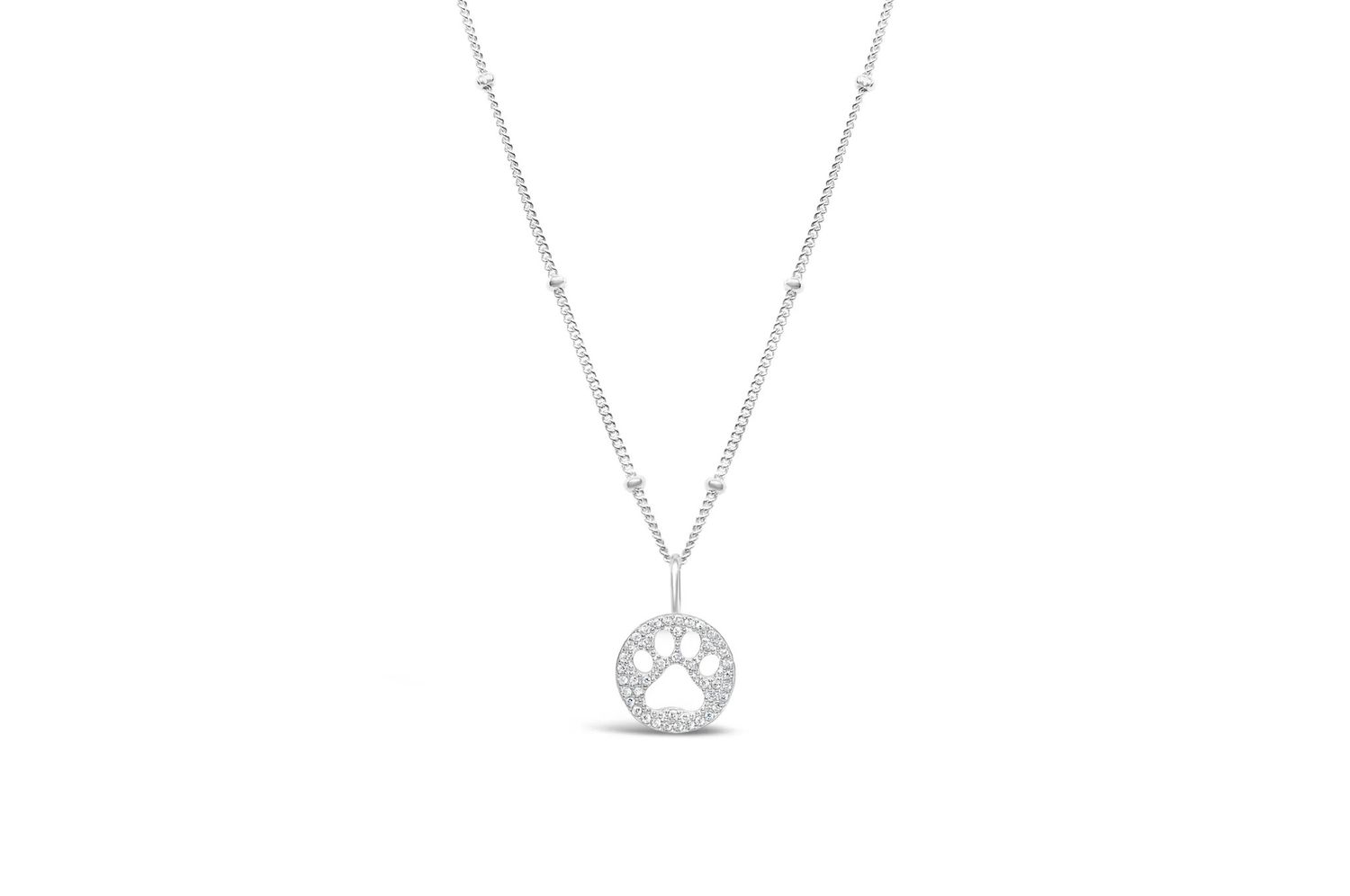 Charm &amp; Chain Necklace - Pave Paw