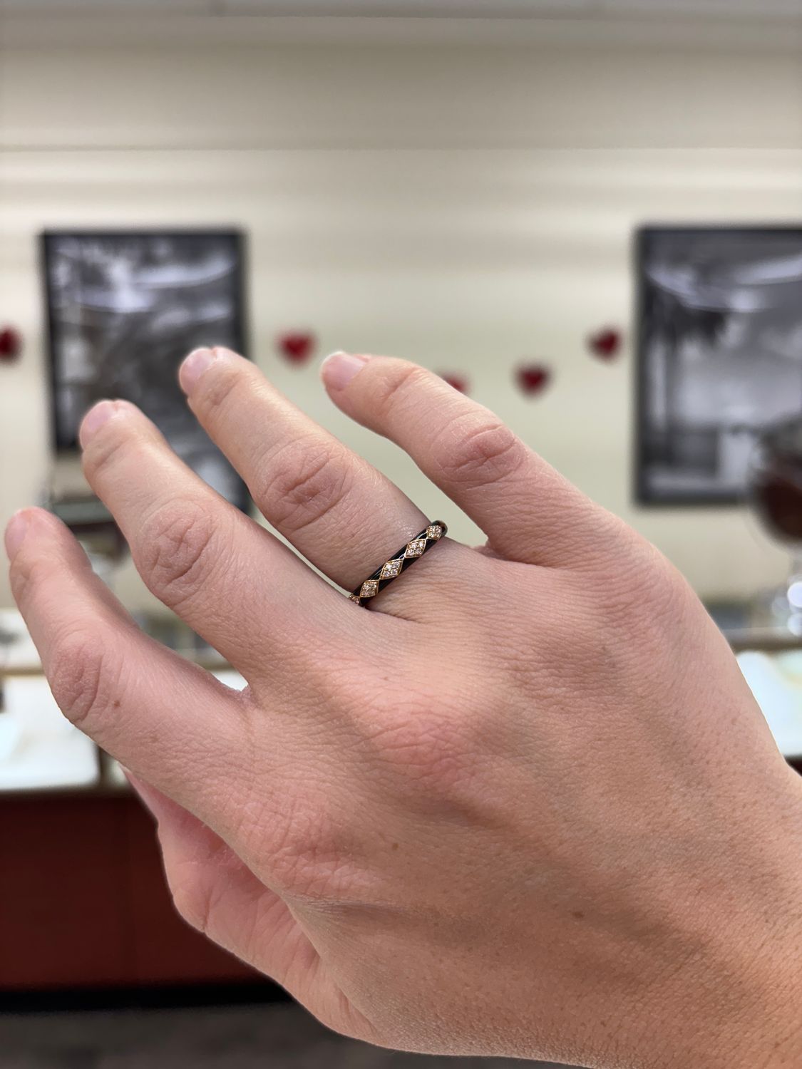 14KY 0.13ctw Dia &amp; Black Enamel Ring