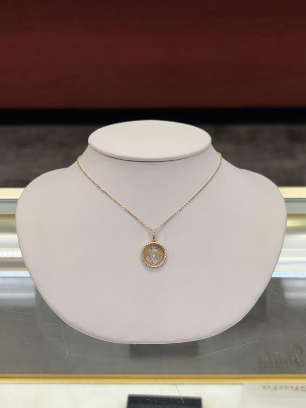 14KY 0.09ctw Dia 13mm Anchor Necklace 18&quot;