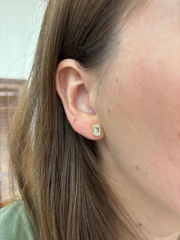 Bezel Baguette CZ Stud Earring