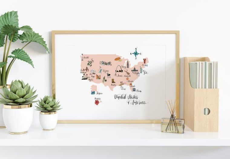 United States Map Art Print 8x10