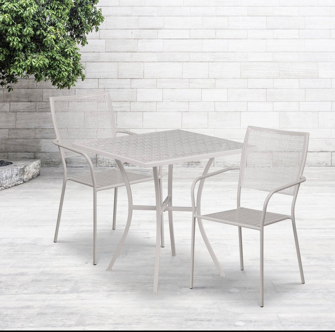 28&quot; Square Lt Gray Steel Patio Table w/ 2 Chairs  Light Gray