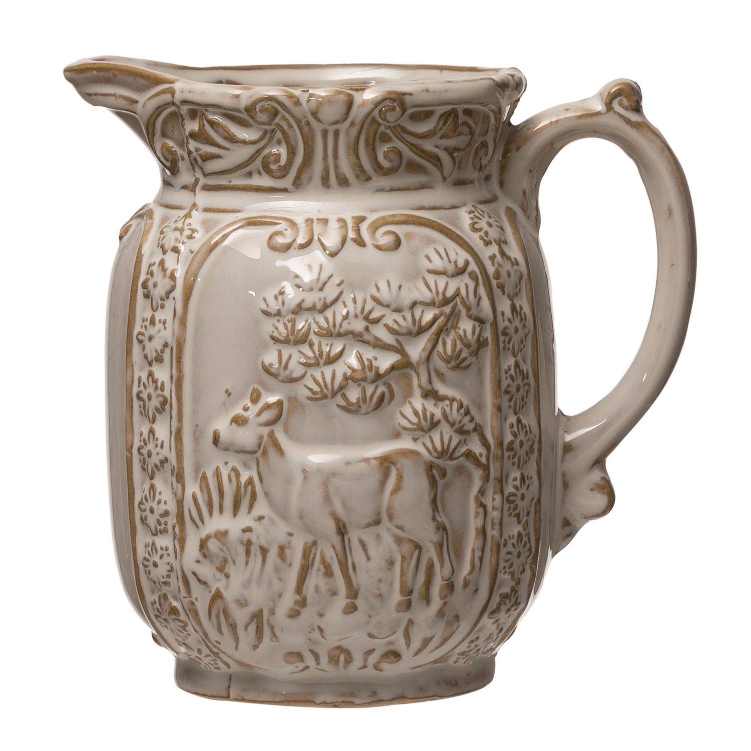 Embossed Terra-cotta Pitcher with Deer