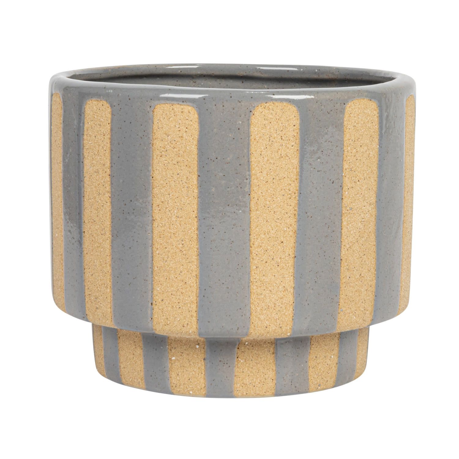 Stoneware Planter w/ Wax Relief Stripes, Lilac Color &amp; Brown (Holds 4&quot; Pot)