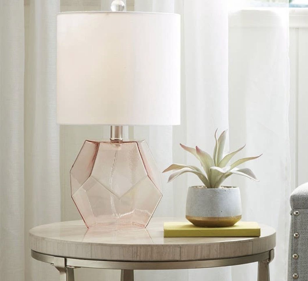 Pink Clear Glass Base Table Lamp
