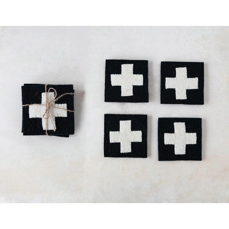 Wool Felt Coasters with Appliqued Swiss Cross S/4