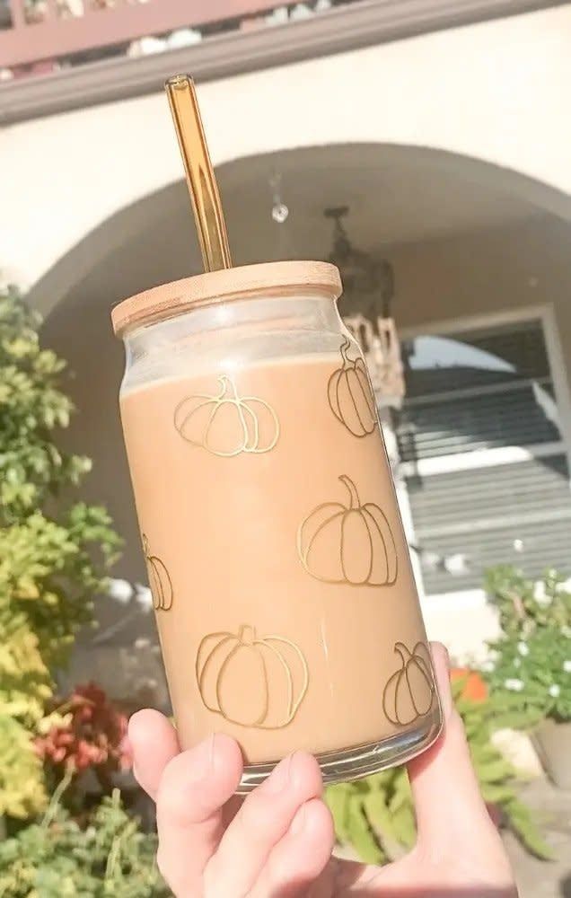 Harvest/Pumpkin Glass Can | Iced Coffee Cup