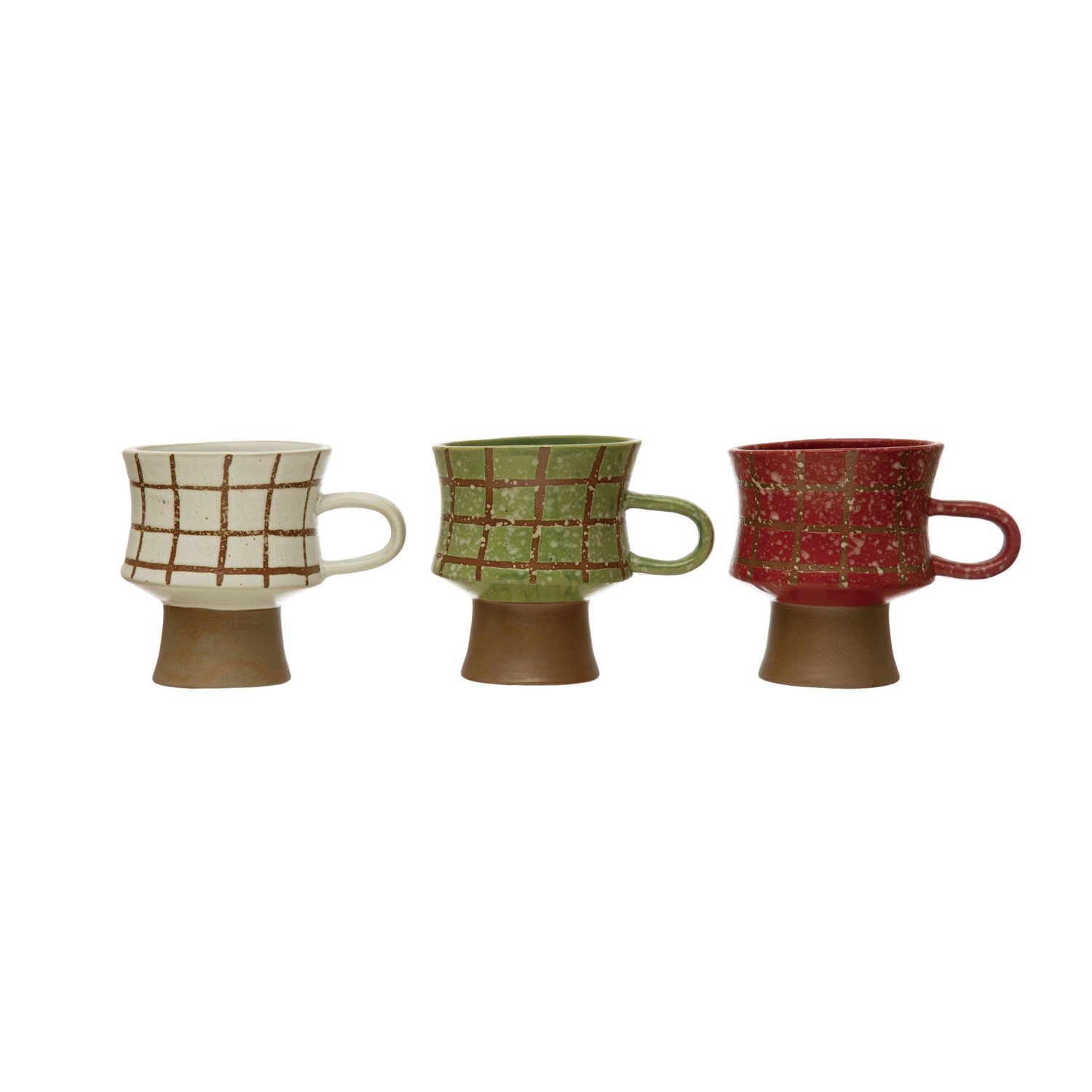 14 oz. Stoneware Mug with Wax Relief Grid Pattern,