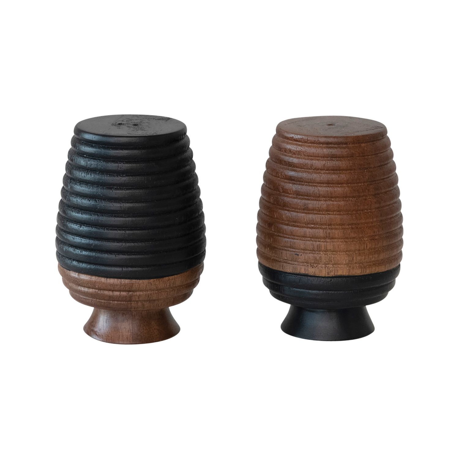 Hand-Carved Mango Wood Salt and Pepper Shakers, Set of 2