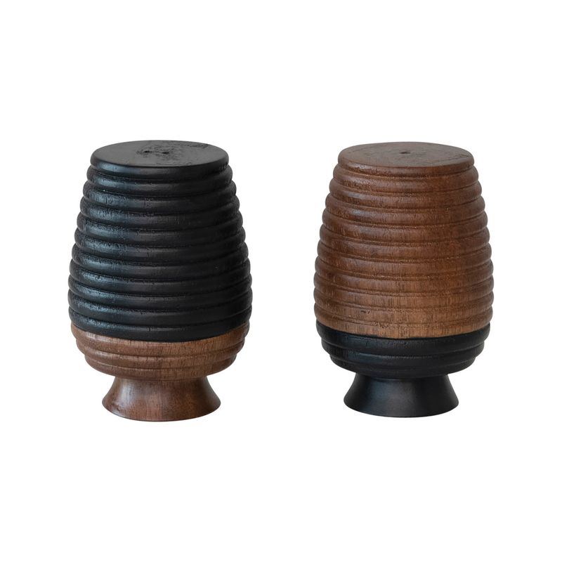 Hand-Carved Mango Wood Salt and Pepper Shakers, Set of 2