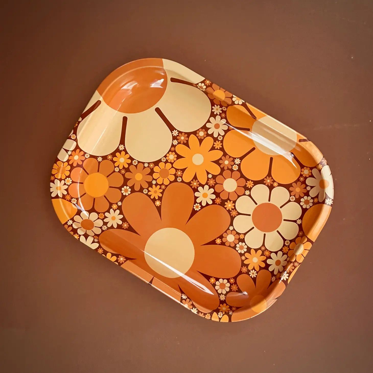 70&#39;s Floral Metal Tray