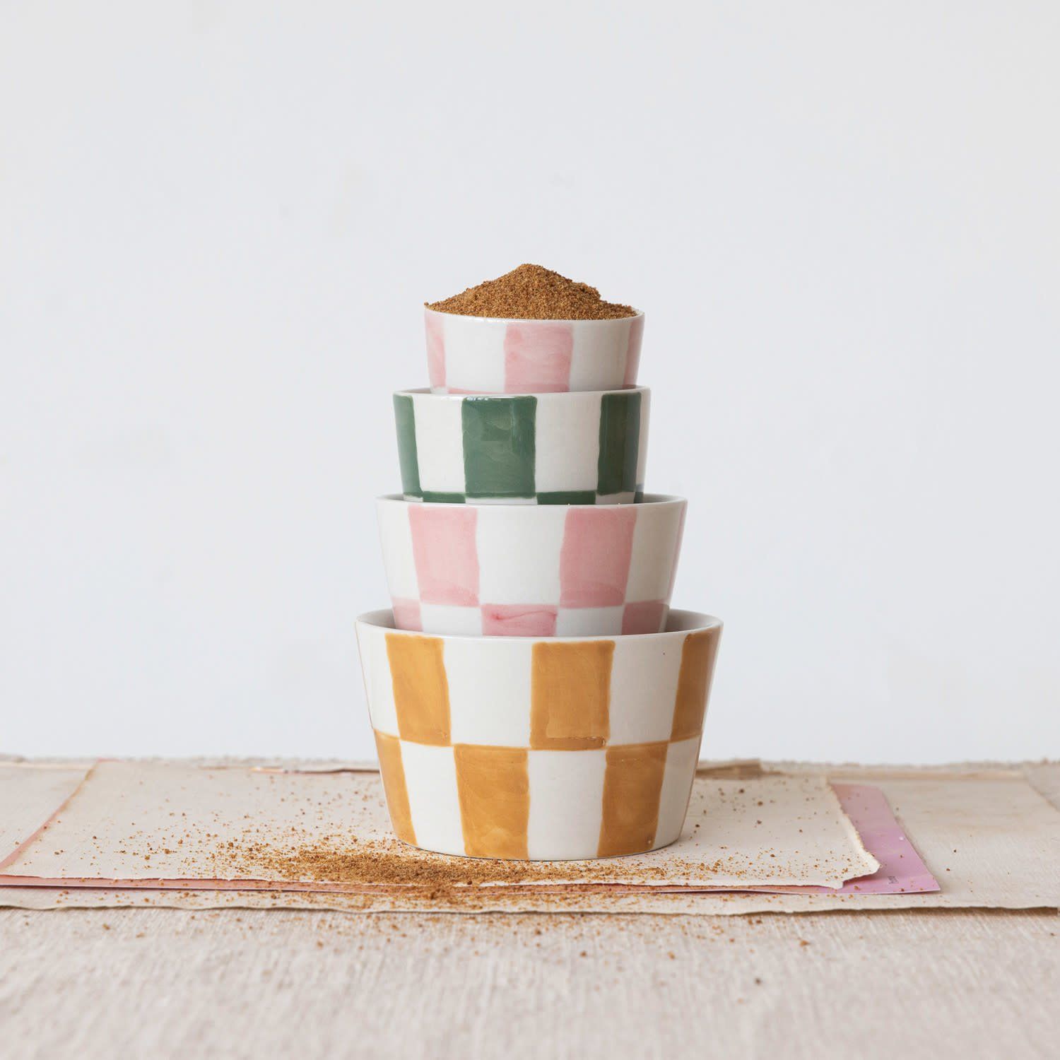 Hand-Painted Stoneware Nesting Bowls -L