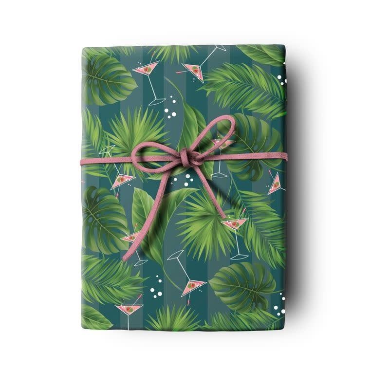 Martini Palm Gift Wrap Blue