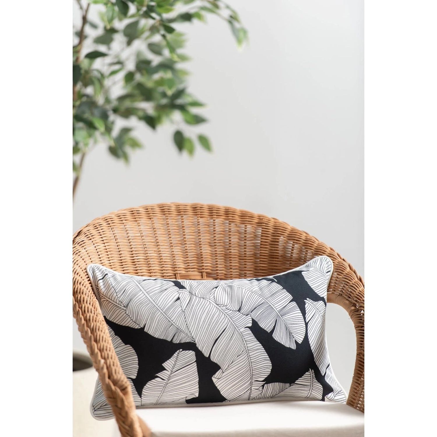 Tropical Outdoor Lumbar Pillow,Black White Palm Leaves  12&quot; x 20&quot;