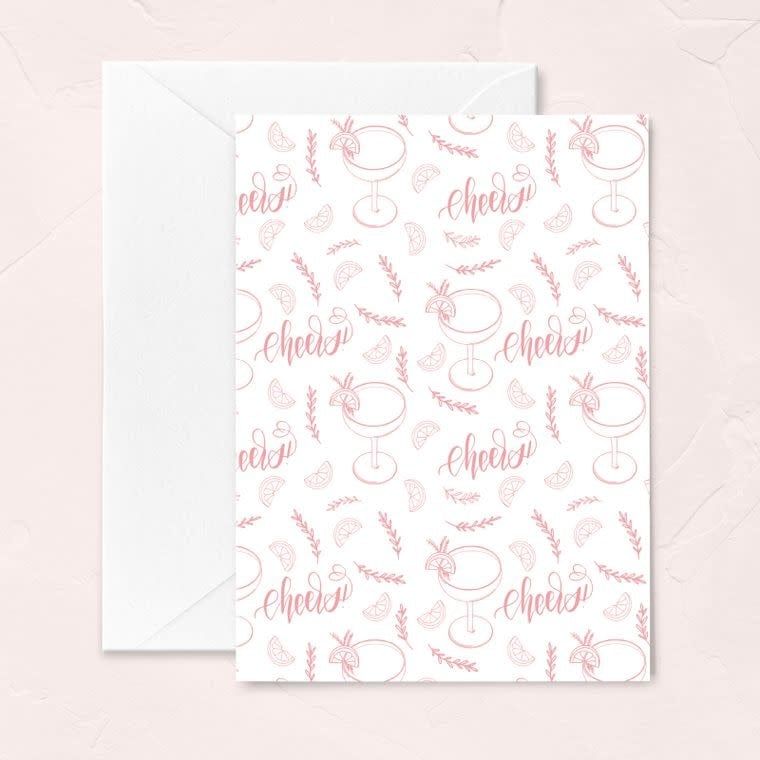 Pink Cocktails Cheers Greeting Card - Birthday and Congratulations