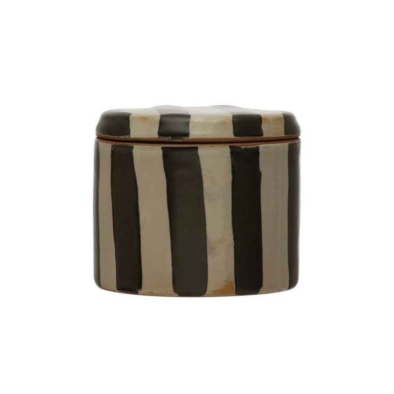 Stoneware Canister with Stripes, Reactive Glaze