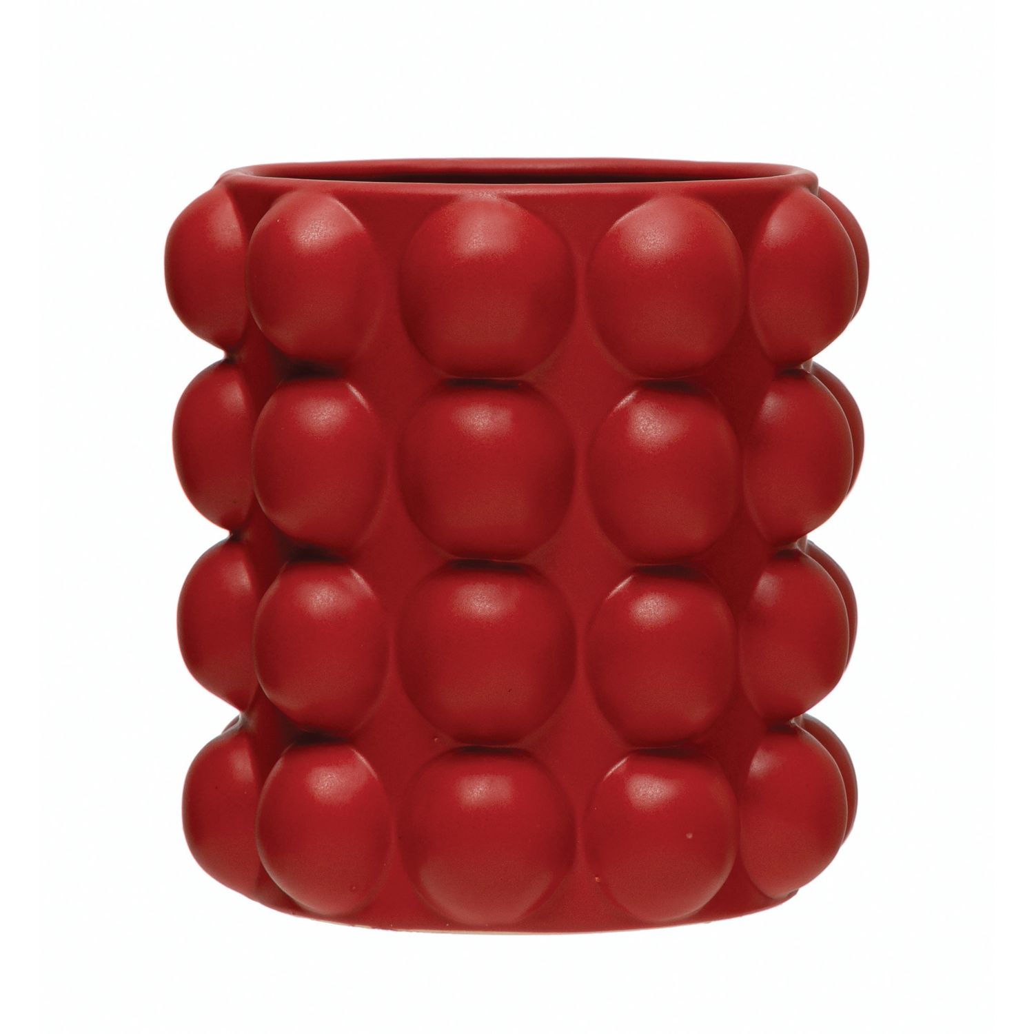 Embossed Stoneware Planter, Matte Red (Holds 5&quot; Pot)