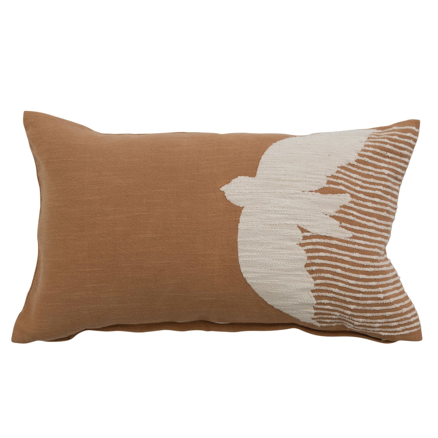 Cotton Slub Lumbar Pillow w/ Embroidery &amp; Bird