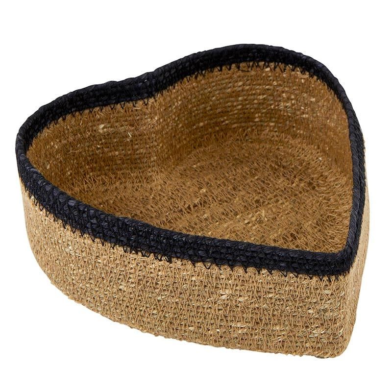 Heart Seagrass Basket - Black + Natural